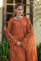 Embroidered Rust Orange Chiffon Long Frock Ensemble