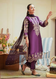 Plum Silk Embroidered 3-Piece Festive Outfit
