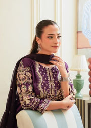 Plum Silk Embroidered 3-Piece Festive Outfit
