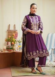 Plum Silk Embroidered 3-Piece Festive Outfit