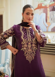 Plum Silk Embroidered 3-Piece Festive Outfit