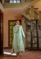 mint-green chiffon long frock