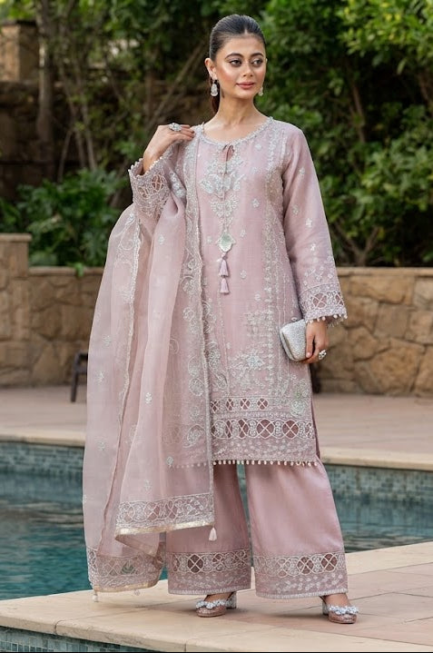 Regal Embellished Organza Three-Piece Suit with Wide-Leg Trousers