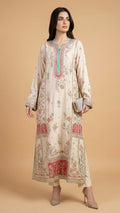 Embroidered Cream Silk Kurta Set