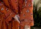 Embroidered Rust Orange Chiffon Long Frock Ensemble