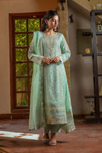 mint-green chiffon long frock