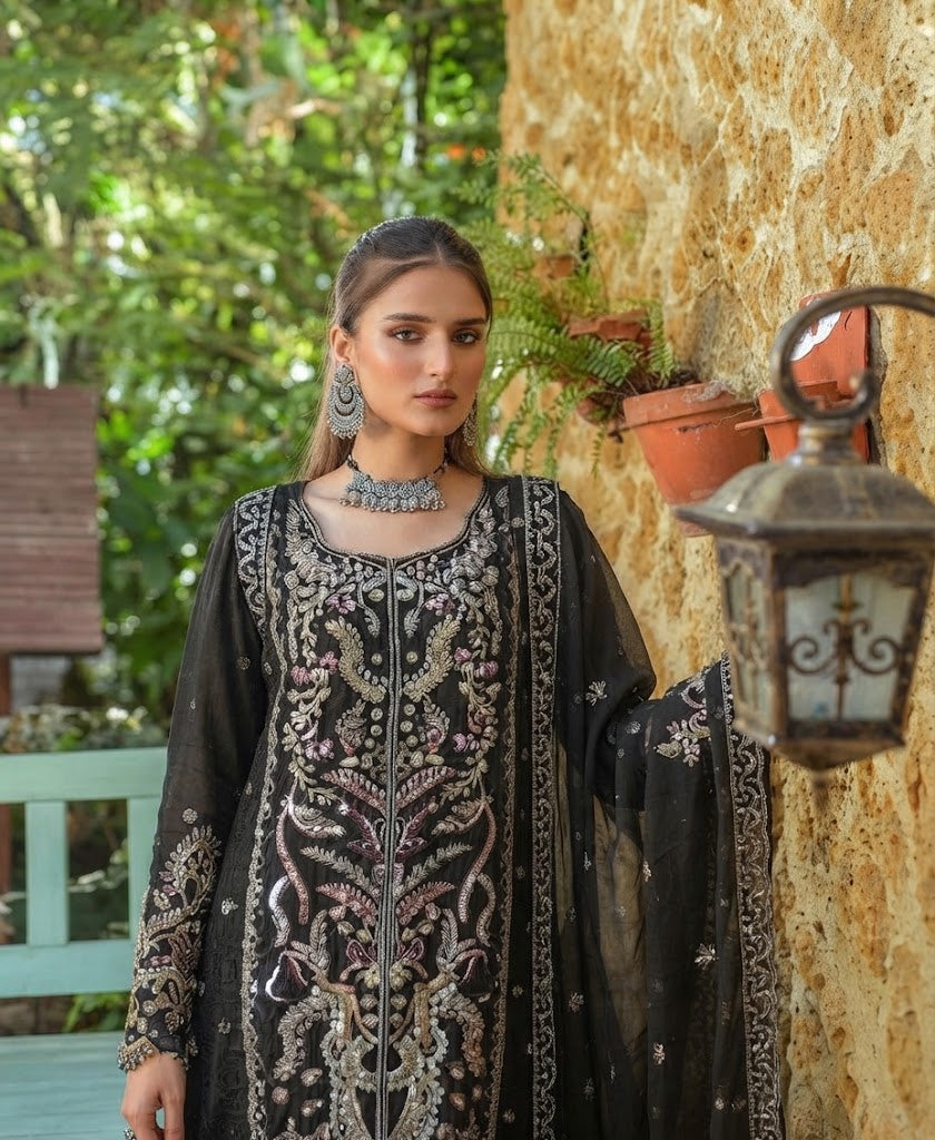 Royal Embroidered Chiffon Long Frock Ensemble