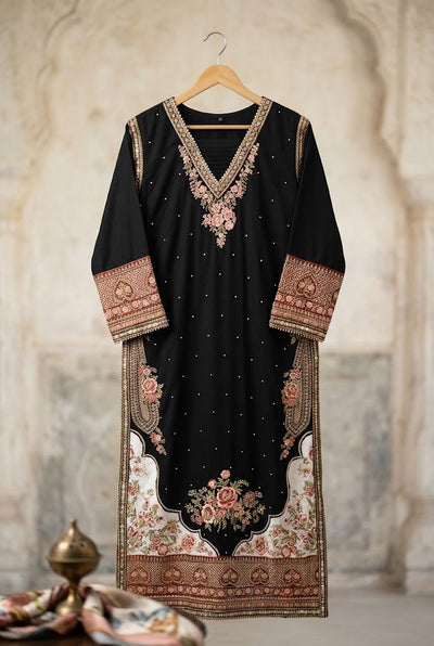 Black Embroidered Long Kurti