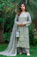 Opulent Embroidered Net Three-Piece Suit with Matching Pouch