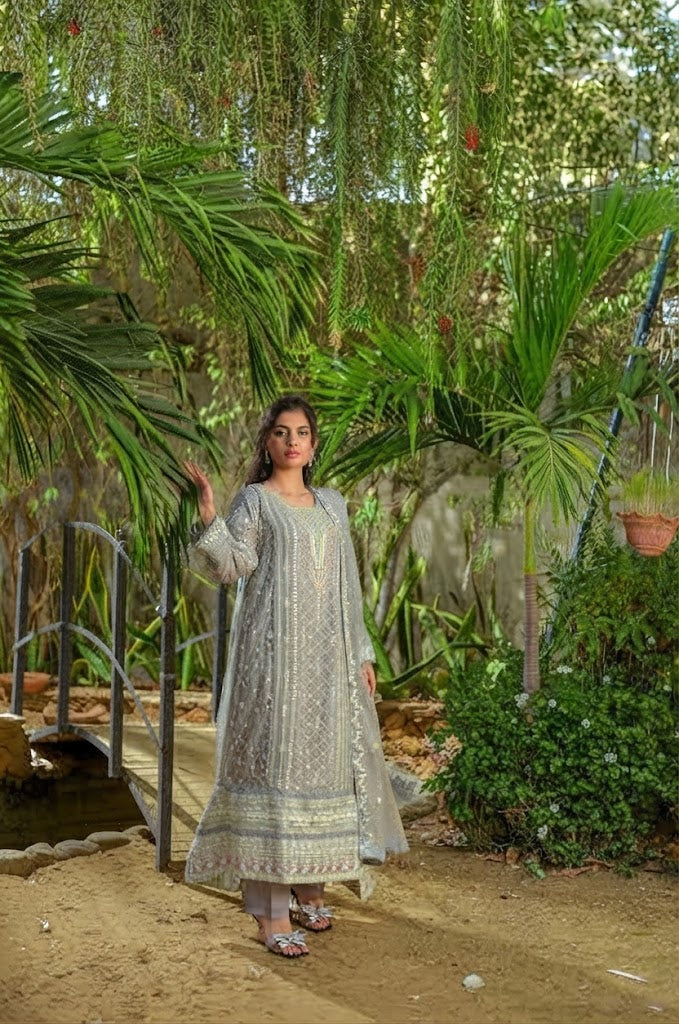 Grey Chiffon long frock