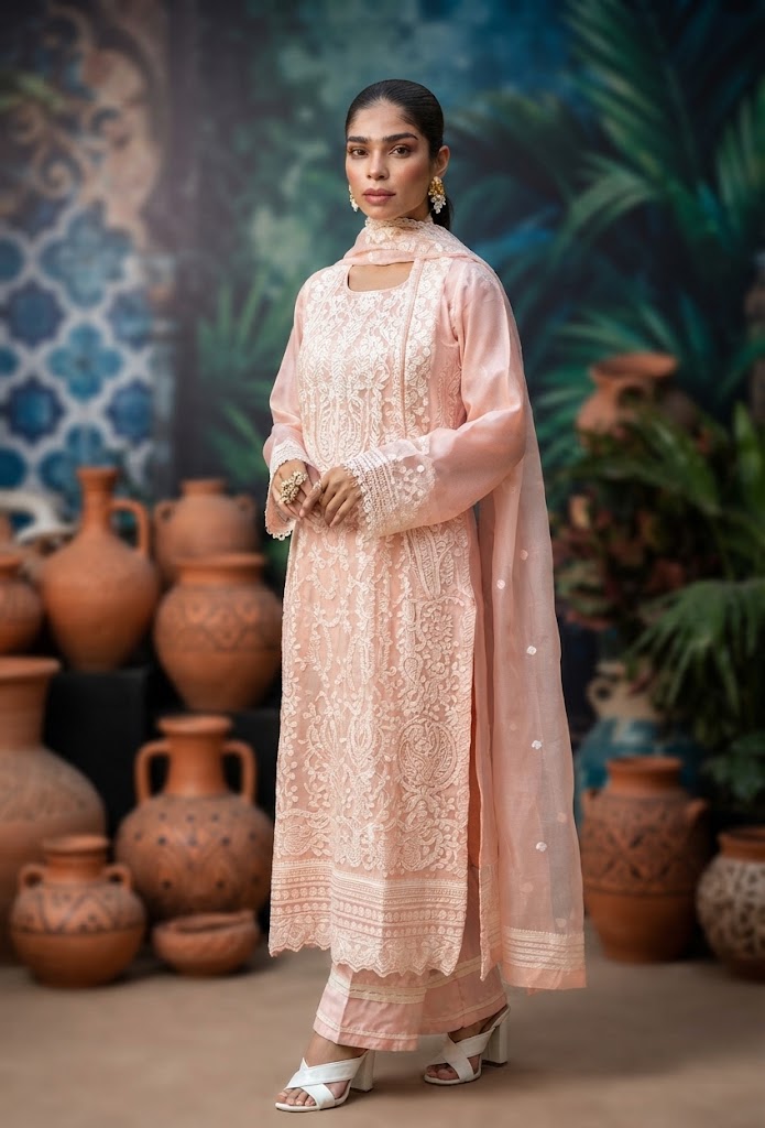 three-piece chiffon ensemble